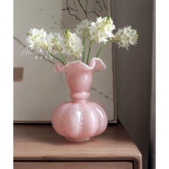 Lọ Hoa Nơ Hồng Viền Trắng Cao Cấp