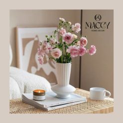 Bình Gốm Sọc Trắng Trang Trí, Decor Nhà  - Maccy Home Decor