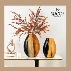 Bình Thủy Tinh Sọc Đen Cam Cao Cấp Trang Trí Decor Nhà - Maccy Home Decor