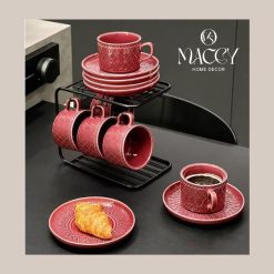 Set Tách Cafe, Trà Chiều Họa Tiết Ren Hoa Văn Nổi  - Maccy Home Decor