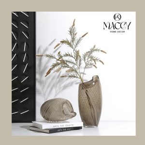 Lọ hoa thủy tinh sọc nâu cao cấp trang trí, decor nhà